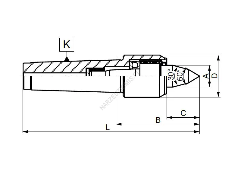Rysunek techniczny: Kieł obrotowy wydłużony ze zmniejszoną średnicą korpusu: T.8813R MS6 - KOLNO